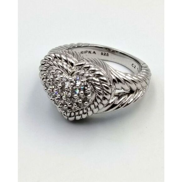 JUDITH RIPKA Sterling 925 Sparkling CZ Pave Heart Double Rope Cable Band… - Picture 1 of 4